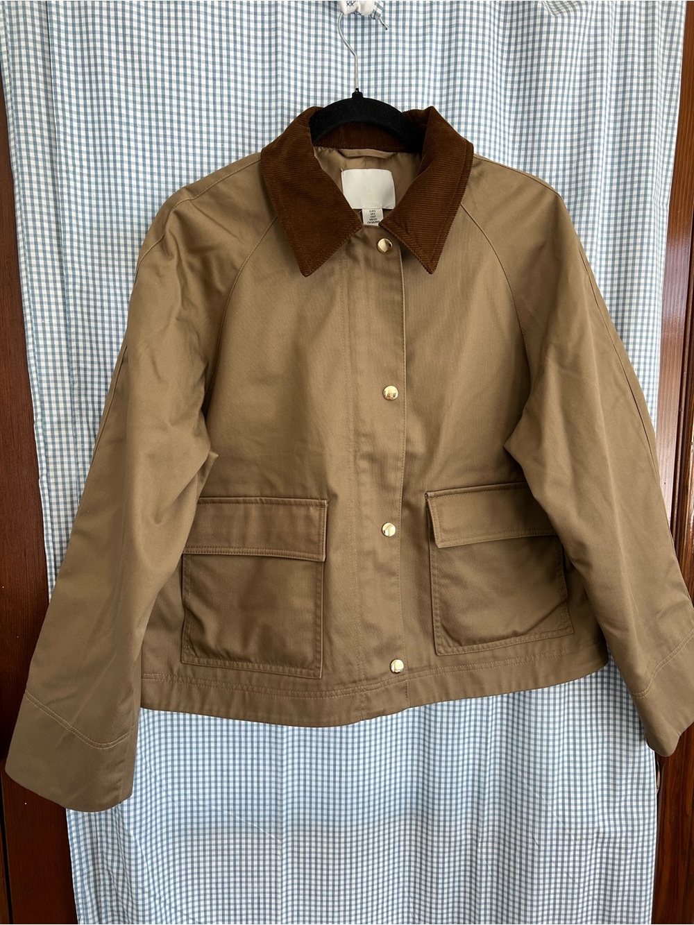 H&M Tan Utility Jacket with Brown Corduroy Collar